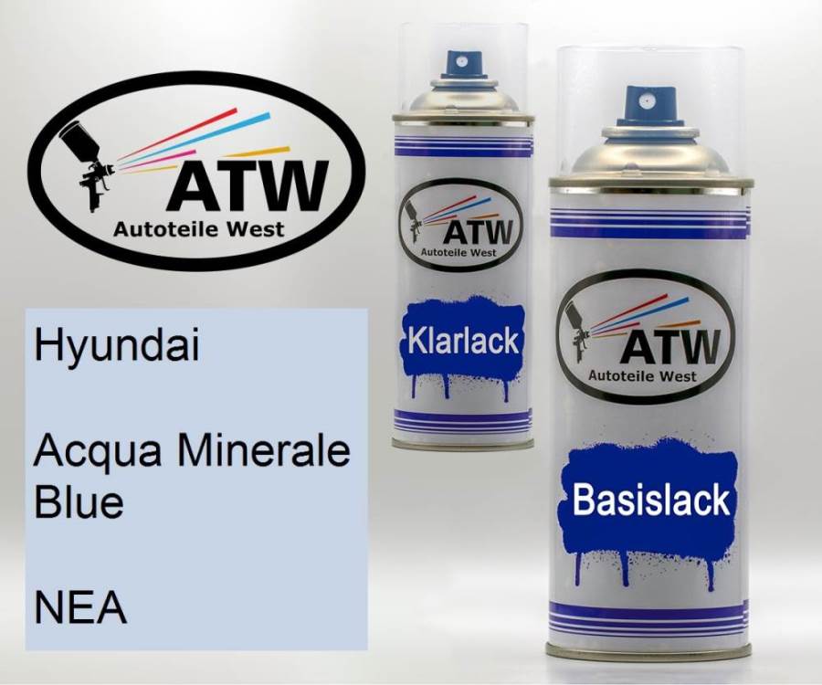 Hyundai, Acqua Minerale Blue, NEA: 400ml Sprühdose + 400ml Klarlack - Set, von ATW Autoteile West.